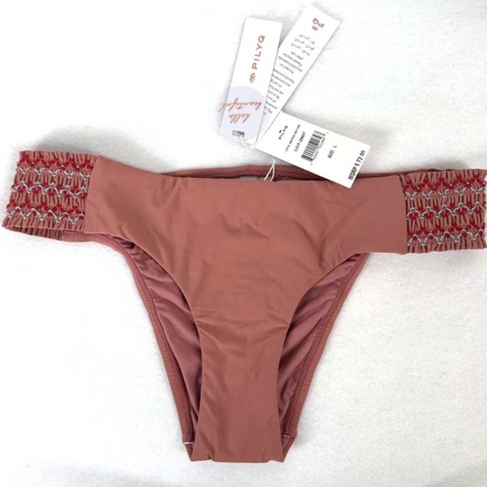 PilyQ Smocked Tab Teeny Bikini Bottom ONLY L Lotus Sexy Beach Vacation Swim NEW